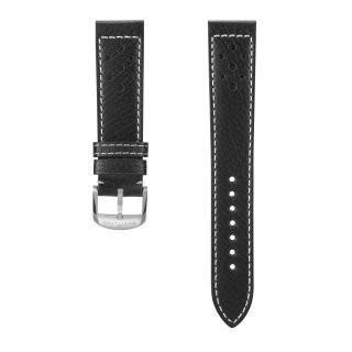 Bracelet noir en cuir de veau sur le thème de la course - 20 mm