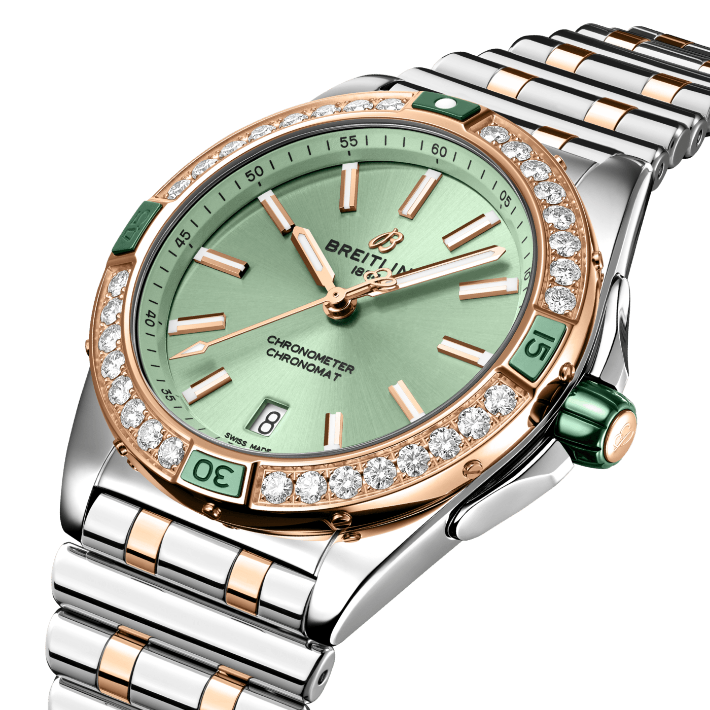 super-chronomat-automatic-38-stainless-steel-18k-red-gold-green