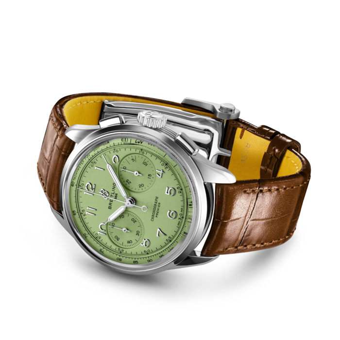 ブライトリング Breitling 腕時計 プレミエ BO9 AB0930D31L1P1 クロノグラフ スモールセコンド 裏スケ ピスタチオグリーン 文字盤 SS ブラウン 革ベルト 手巻き 【箱・保付き】