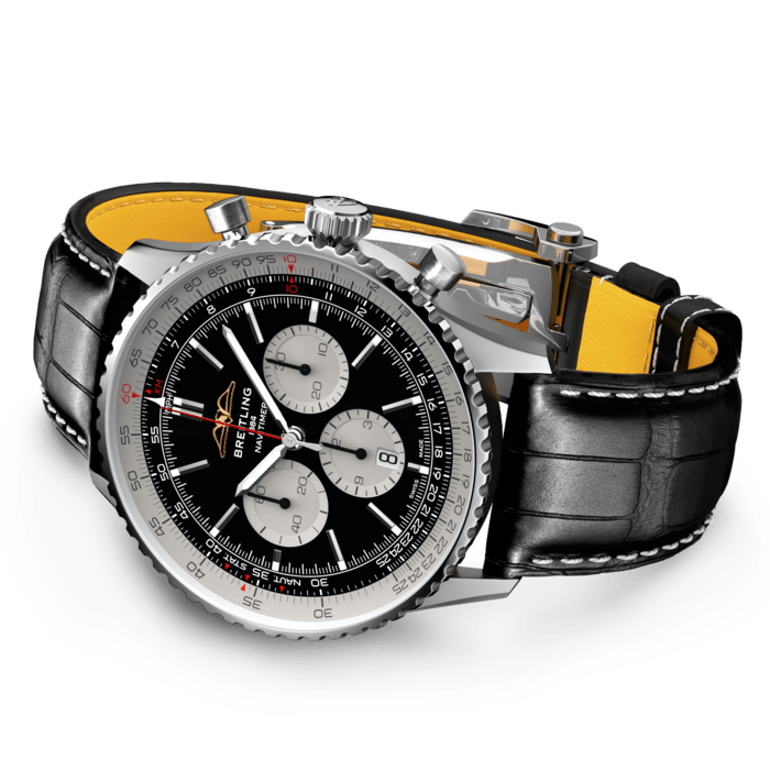 Breitling Navitimer B01 Chronograph 46 Black Dial Black Leather Strap Watch, AB0137211B1P1