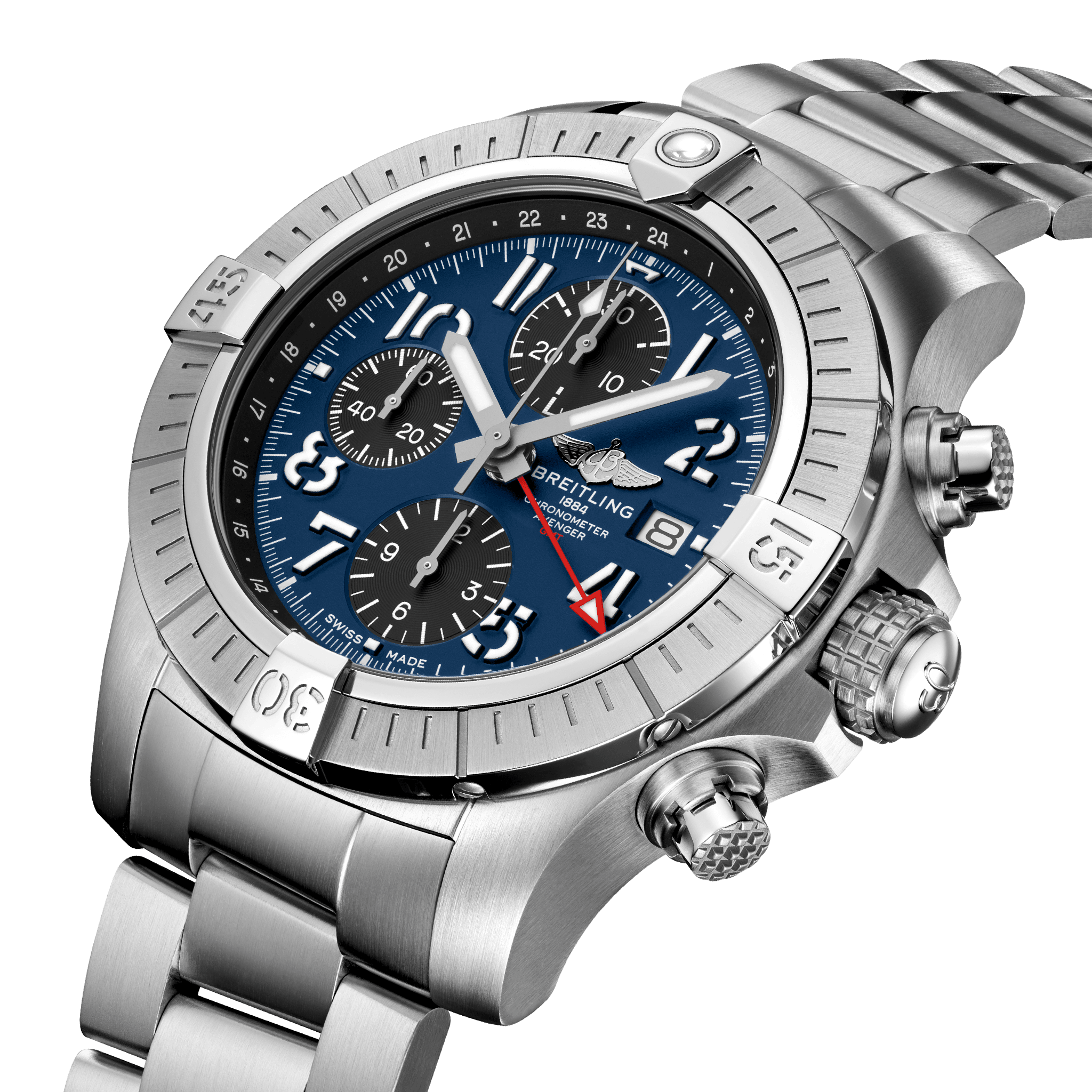 Avenger Chronograph Gmt Stainless Steel Blue A C A Breitling