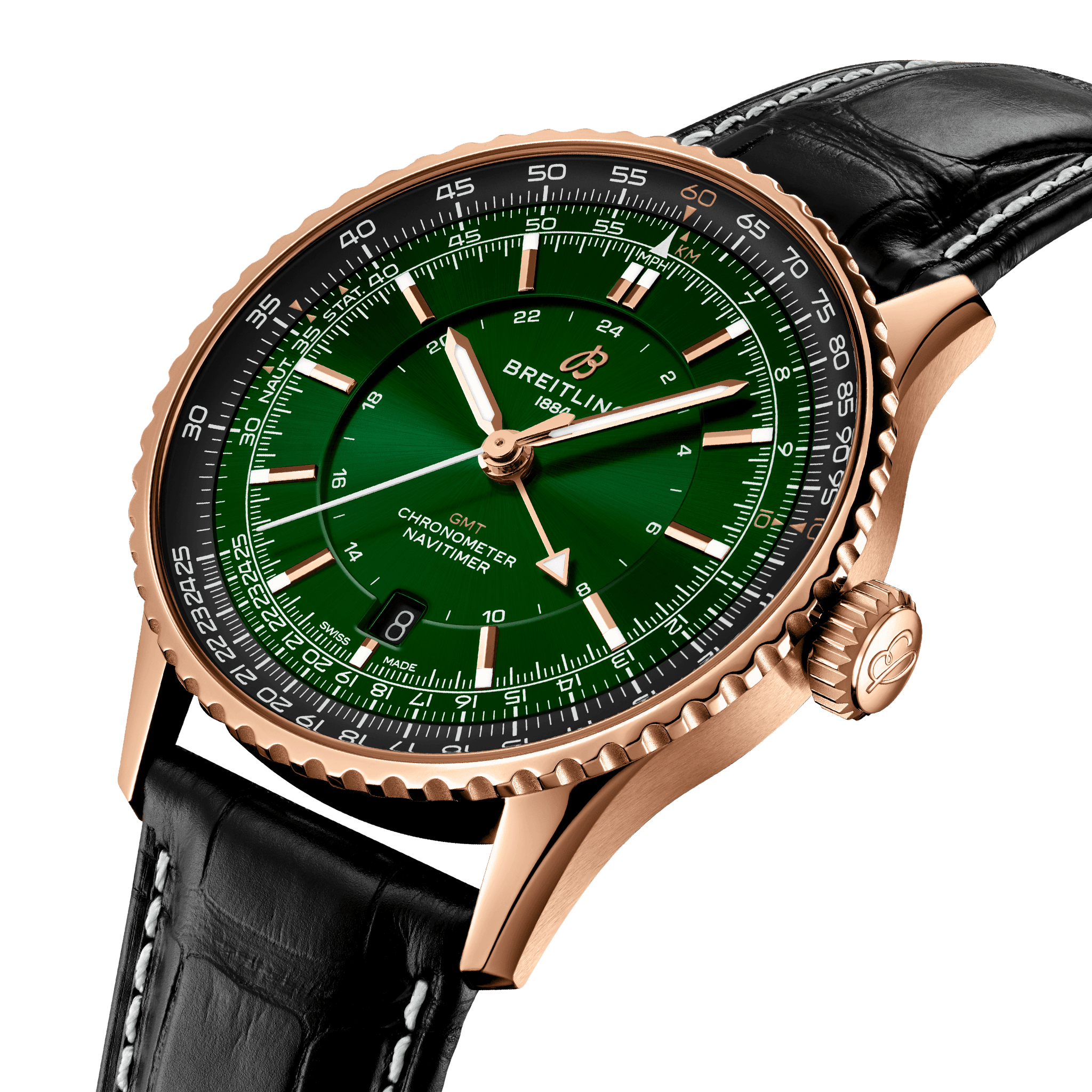 Navitimer Automatic GMT 41 Small scale traceable 18K red gold - Green